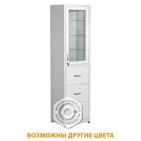 шкаф для медикаментов стекло в металлической рамке, с ящиками шмп-3 (белый)